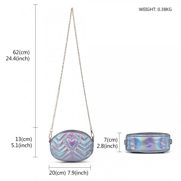 LH6834 - Miss Lulu Quilted Heart and Chevron Cross Body and Bum Bag - Iridescent Light Blue